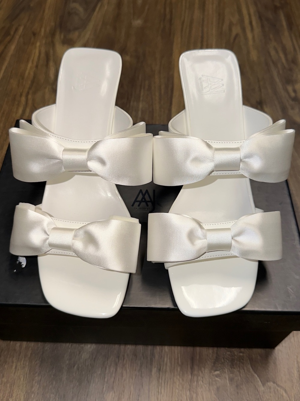 Satin Bow Slide Mules in White for Women